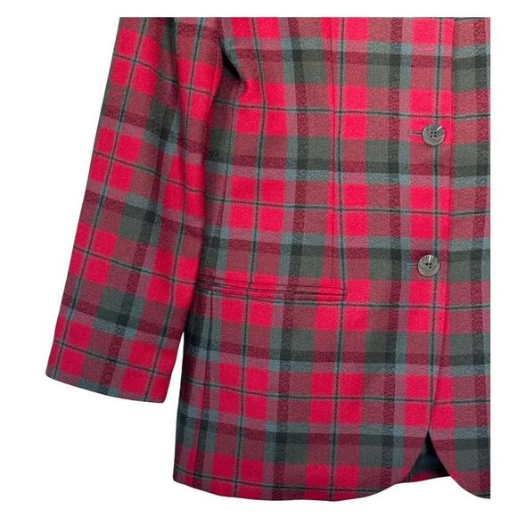 Bankers Club Blazer Womens Size 4 Petites Red Gray Plaid Checks Long‎ Sleeves - Picture 5 of 9